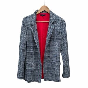 David Lerner New York Black and Gray Plaid Blazer with Red Lining size small